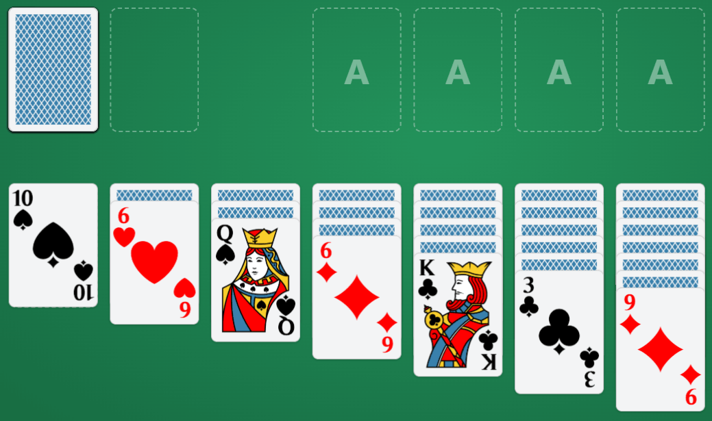 Een potje Klondike Solitaire in volle gang