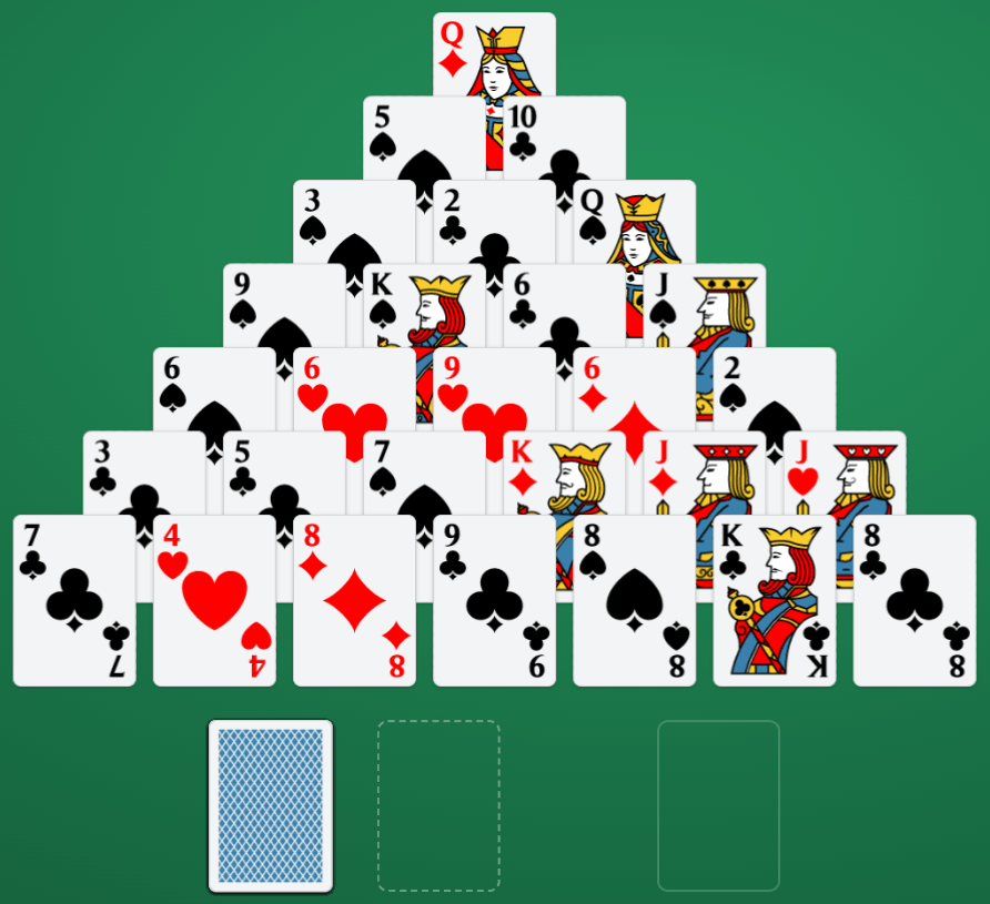 Een potje Piramide Solitaire in volle gang