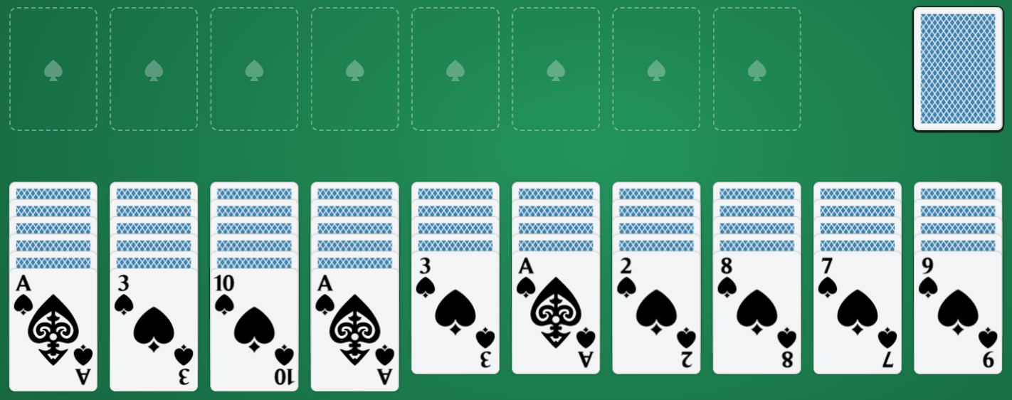 Devam eden bir Spider Solitaire oyunu